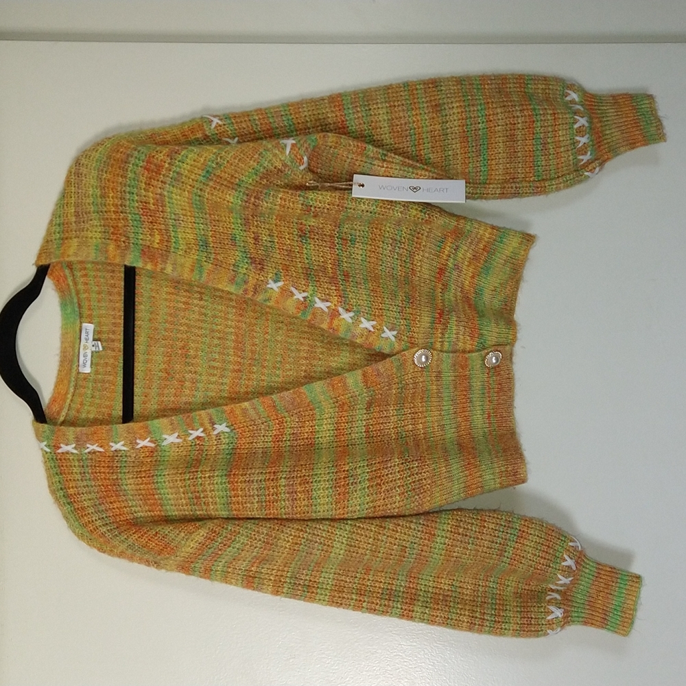 Mustard knit crop cardigan sweater lightweight size small